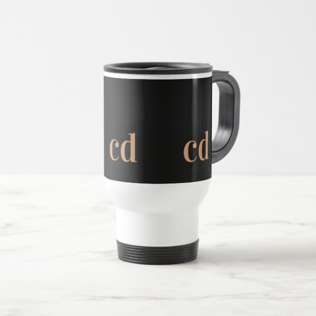 Schwarzes Gold Monogramm Initialen moderner Brauch Reisebecher (VorderseiteRechts)