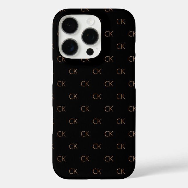 Schwarzes Gold Monogramm Initialen moderner Minima iPhone 16 Pro Hülle (Rückseite)