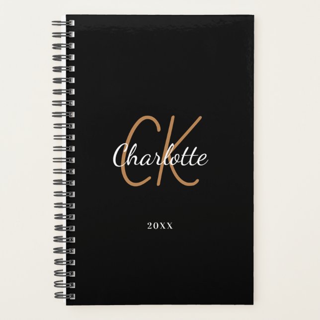 Schwarzes Gold Monogramm Initialen Name minimalist Planer (Vorderseite)