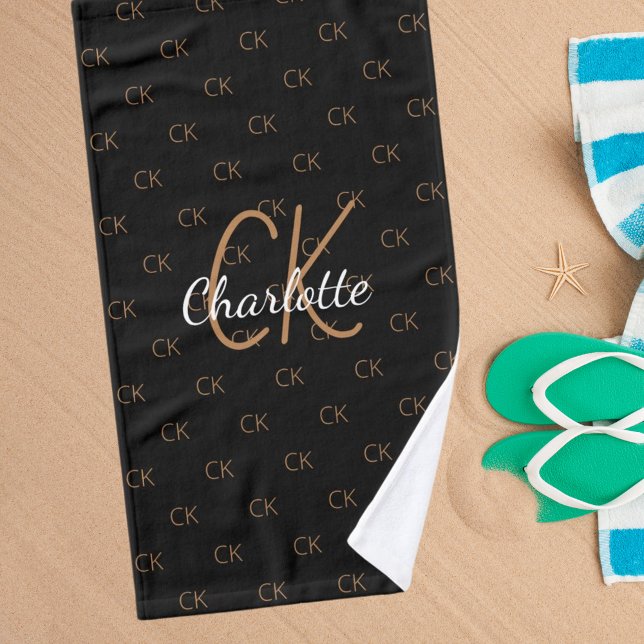 Schwarzes Gold Monogramm Initialen Namensskript el Handtuch (Von Creator hochgeladen)