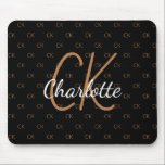 Schwarzes Gold Monogramm Initialen Namensskript el Mousepad<br><div class="desc">Personalisieren Sie Ihre Monogrammbuchstaben,  -initialen und -namen und fügen Sie diese hinzu. Das Monogramm initialisiert als Muster auf dem Hintergrund. Eine klassische schicke schwarze Hintergrundfarbe. Weiße und goldfarbene Buchstaben.</div>