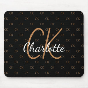 Schwarzes Gold Monogramm Initialen Namensskript el Mousepad