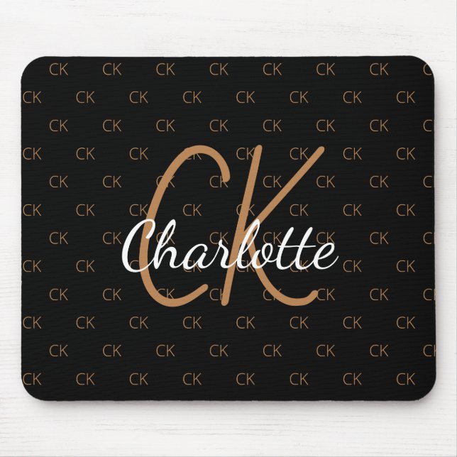 Schwarzes Gold Monogramm Initialen Namensskript el Mousepad (Vorne)