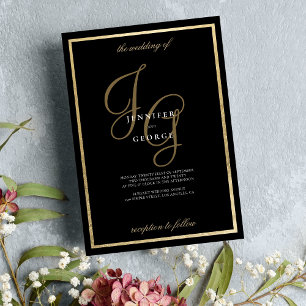 Schwarzes Gold Monogramm Initialen romantische Hoc Einladung