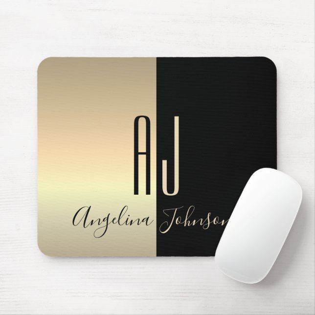 Schwarzes Gold-Monogramm Mousepad (Mit Mouse)