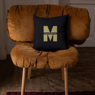 Schwarzes Gold Monogramm Name Elegante Modernes Ma Kissen
