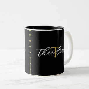 Schwarzes Gold-Monogramm-Paar-Namen-Andenken Zweifarbige Tasse