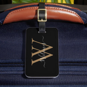 Schwarzes Gold Monogramm Schrift Name Stylisch Gepäckanhänger