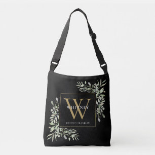 Schwarzes Gold-Monogramm Wasserfarbe Grün Tragetaschen Mit Langen Trägern