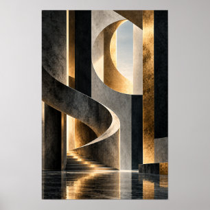 Schwarzes Gold Monumentale Geometrische Architektu Poster