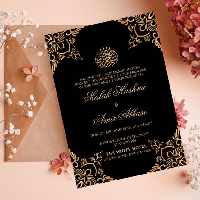 Schwarzes Gold Orientale Design Islamische Hochzei Einladung (Von Creator hochgeladen)