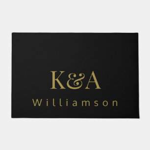 Schwarzes Gold Paar Monogramm Familienname Minimal Fußmatte