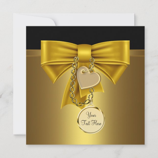 Schwarzes Gold-Party-Template für Gold Heart Einladung (Vorderseite)