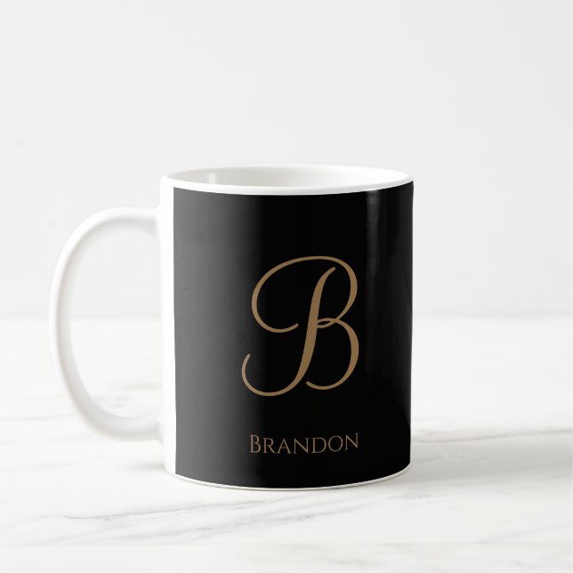 Schwarzes Gold personalisierter Name und Monogramm Kaffeetasse (Links)