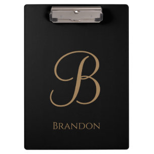 Schwarzes Gold personalisierter Name und Monogramm Klemmbrett