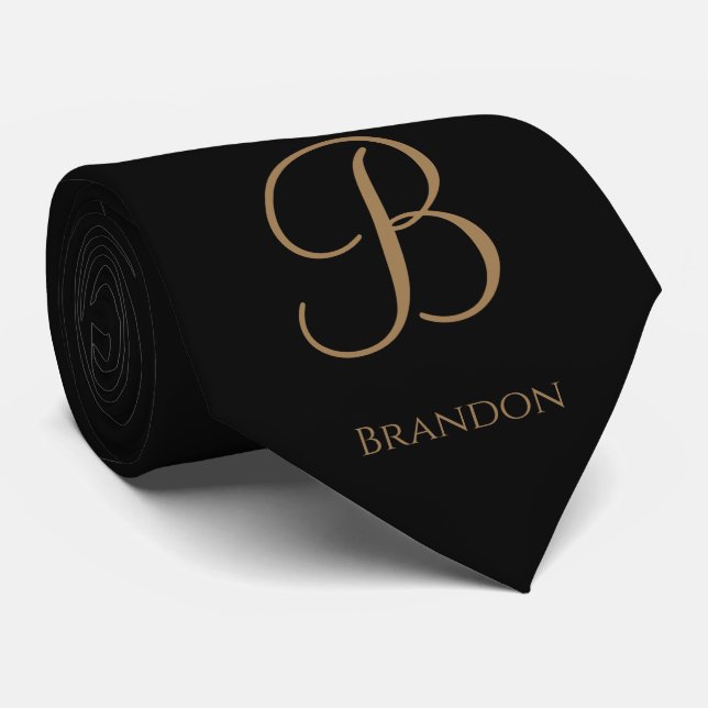 Schwarzes Gold personalisierter Name und Monogramm Krawatte (Gerollt)