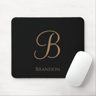 Schwarzes Gold personalisierter Name und Monogramm Mousepad