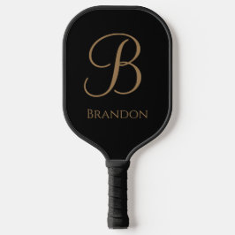 Schwarzes Gold personalisierter Name und Monogramm Pickleball Schläger