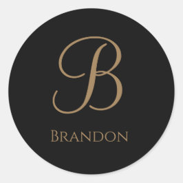 Schwarzes Gold personalisierter Name und Monogramm Runder Aufkleber