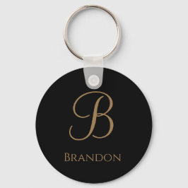 Schwarzes Gold personalisierter Name und Monogramm Schlüsselanhänger