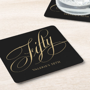 Schwarzes Gold Posh Kalligrafieschrift 50. Geburts Rechteckiger Pappuntersetzer