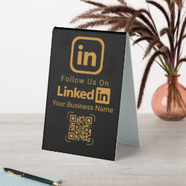 Schwarzes Gold QR-Code LinkedIn Firmenname Tischaufsteller