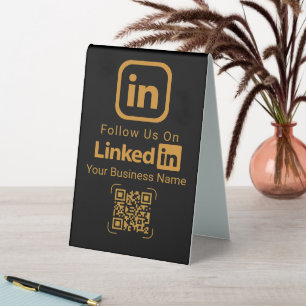 Schwarzes Gold QR-Code LinkedIn Firmenname Tischaufsteller