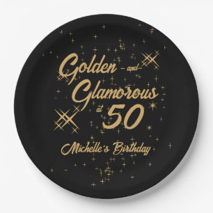 Schwarzes Gold Retro Golden Glamouröser 50. Geburt Pappteller