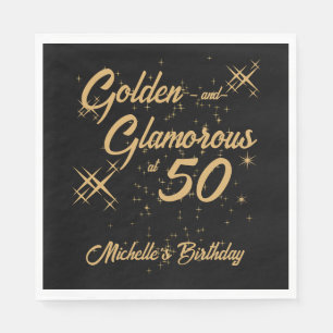 Schwarzes Gold Retro Golden Glamouröser 50. Geburt Serviette