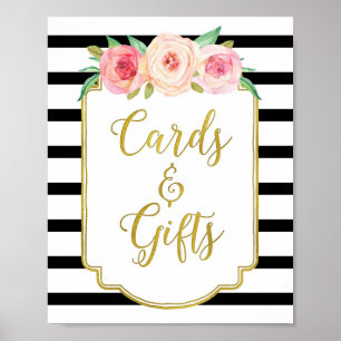 Schwarzes Gold Rosa Aquarell Blumenkarten Geschenk Poster