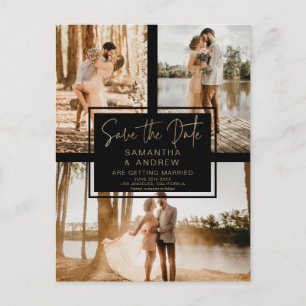Schwarzes Gold Save the Date 3 Foto-Rasterkollage Postkarte
