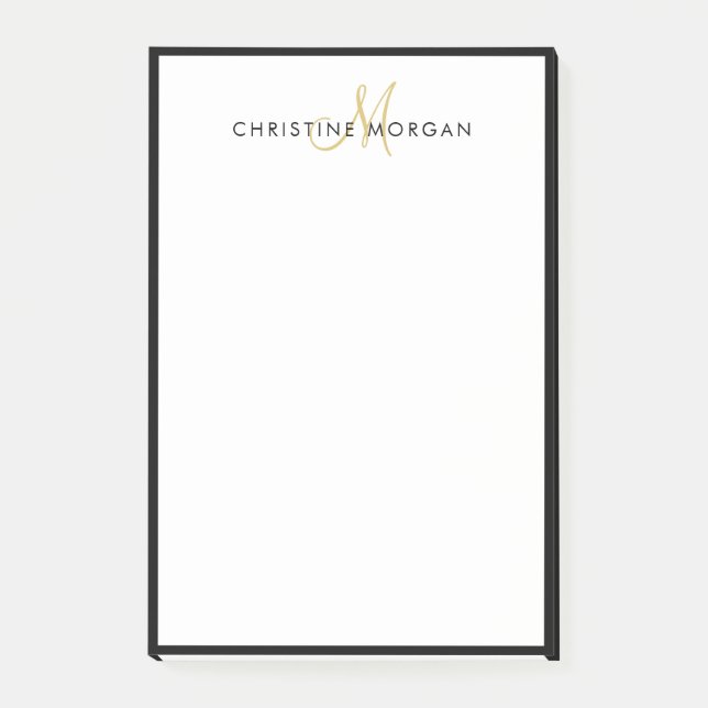 Schwarzes Gold schlichte minimalistische Monogramm Post-it Klebezettel (Vorderseite)