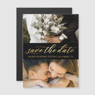 Schwarzes Gold Schrift 2 Fotos Save-the-Date Magne Magnetkarte