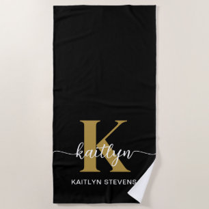 Schwarzes Gold-Schrift-Monogramm Strandtuch