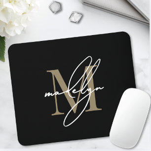 Schwarzes Gold-Schriftzug-Initialen-Monogramm Mousepad