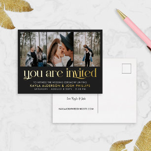 Schwarzes Gold-Serif 3 Fotos Sie sind eingeladen H Folie Einladungspostkarte