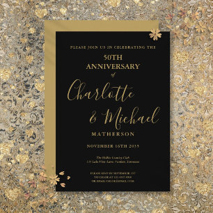 Schwarzes Gold-Signatur zum 50. Hochzeitstag Einladung