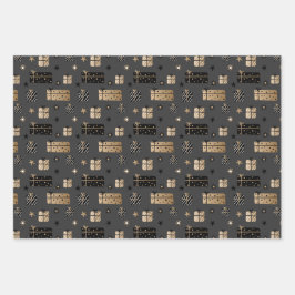 Schwarzes Gold skandinavische Weihnachten auf schw Geschenkpapier Set