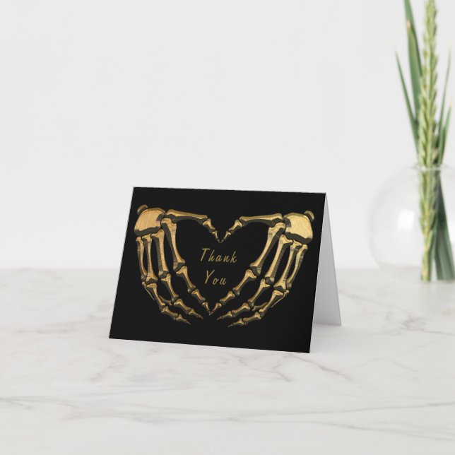 Schwarzes Gold Skelett Gothic Hands Liebe Herzform Dankeskarte (Vorderseite)