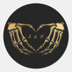 Schwarzes Gold Skelett Gothic Hands Liebe Herzform Runder Aufkleber