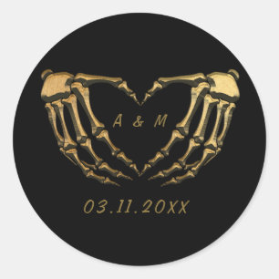 Schwarzes Gold Skelett Gothic Hands Liebe Herzform Runder Aufkleber