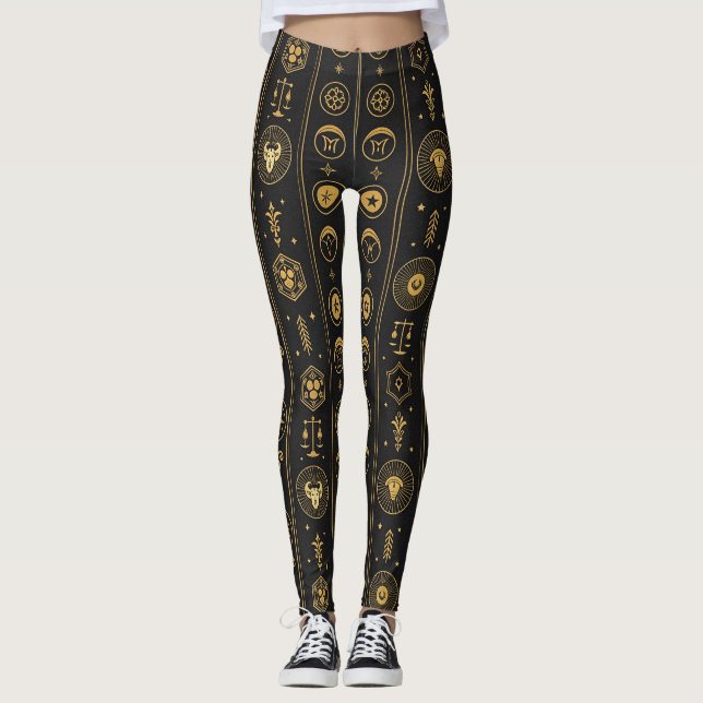 Schwarzes Gold Sternzeichen (1) Leggings (Vorderseite)