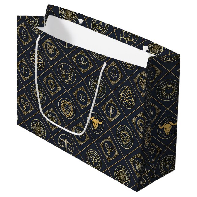 Schwarzes Gold Sternzeichen (2) Große Geschenktüte (Vorderseite Schrägansicht)