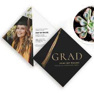 Schwarzes Gold-Tassel Unikat-Abschlussfoto individ Einladung