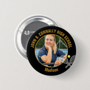 Schwarzes Gold Tennisspieler Foto Oberschule Button