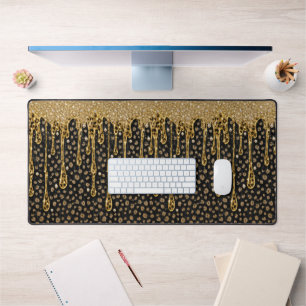 Schwarzes Gold triefender Glitter Leopard Tierprin Schreibtischunterlage