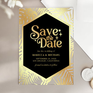 Schwarzes Gold Tropical Palm Hochzeit Termin merke Acryleinladungen
