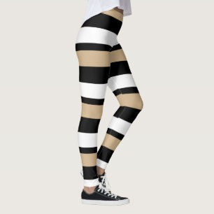 Schwarzes Gold u. Weiß Horizontal-Gestreift Leggings