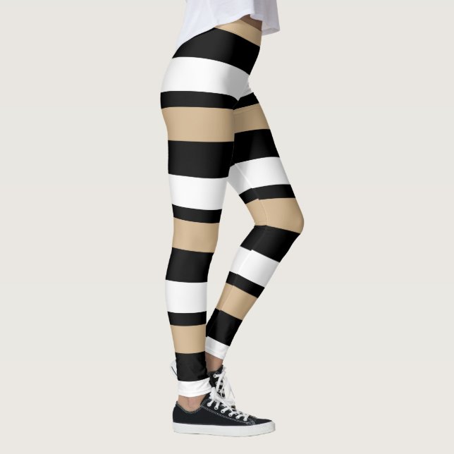 Schwarzes Gold u. Weiß Horizontal-Gestreift Leggings (Rechts)