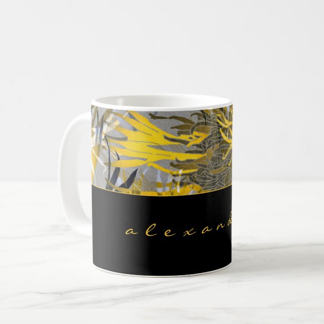 Schwarzes Gold und Grau Abstrakt | Name | Skript Kaffeetasse (Vorderseite Links)
